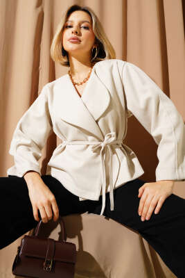  İp Bağcıklı Kaşe Ceket Bej 