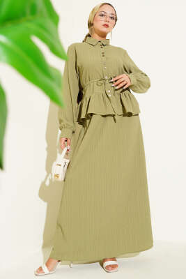 İp Kuşaklı Ağaç Kabuğu Etekli İkili Takım Çağla Yeşili 