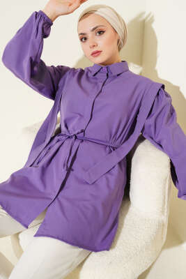 İp Kuşaklı Omuz Pelerinli Gömlek Mor 