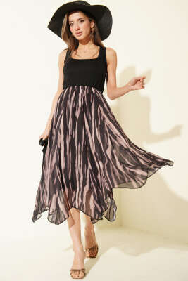 Kalın Askılı Şifon Elbise Siyah - CALİENTE