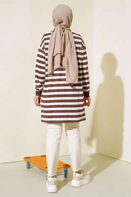 Kalın Çizgili Basic Tunik Kahve - Tunik