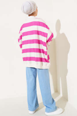 Kalın Çizgili Oversize Tunik Fuşya - Tunik