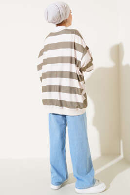 Kalın Çizgili Oversize Tunik Haki - Tunik