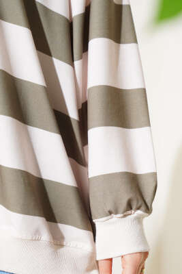 Kalın Çizgili Oversize Tunik Haki - Tunik