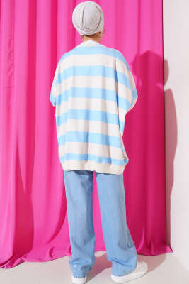 Kalın Çizgili Oversize Tunik Mavi - Tunik