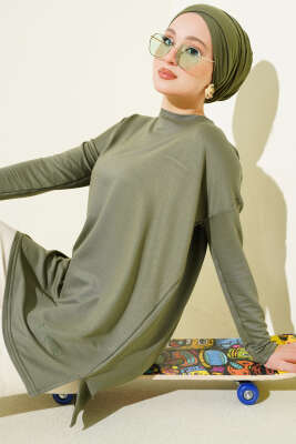 Kalp Detaylı Basic Tunik Haki 
