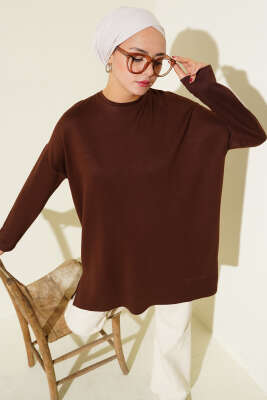 Kalp Detaylı Basic Tunik Kahve 