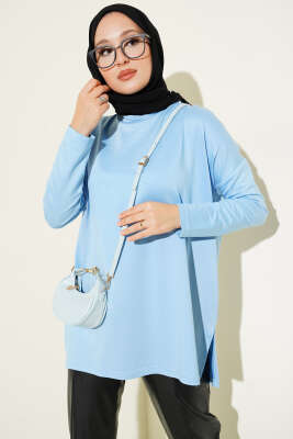 Kalp Detaylı Basic Tunik Mavi 