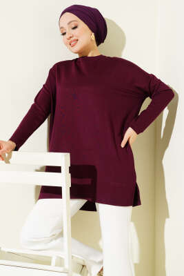Kalp Detaylı Basic Tunik Mürdüm 