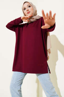 Kalp Detaylı Basic Tunik Bordo - Yılın Fırsatı