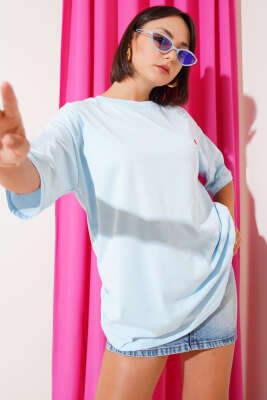 Kalp Nakışlı T-shirt Bebe Mavi 
