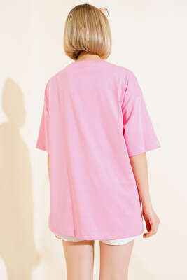 Kalp Taşlı T-shirt Pembe - Yeni Giyim