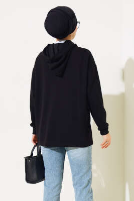 Kanguru Cepli Kapüşonlu Sweatshirt Siyah - Tunik