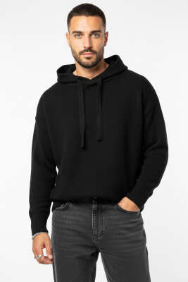 Kanguru Cepli Triko Erkek Sweatshirt Siyah - 2512