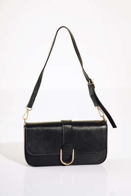 Kapaklı Omuz Çantası Siyah - Kol Çantası