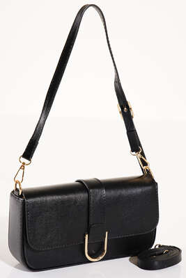 Kapaklı Omuz Çantası Siyah - Kol Çantası