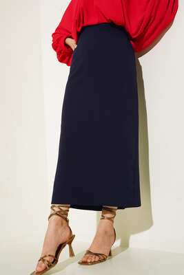 Kapalı Yırtmaçlı Kalem Etek Lacivert - MISRA