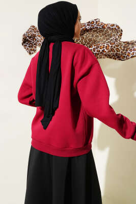 Kaplan Dikişli Üç İplik Sweatshirt Bordo - Tunik