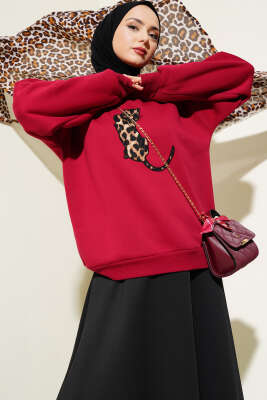 Kaplan Dikişli Üç İplik Sweatshirt Bordo - Tunik
