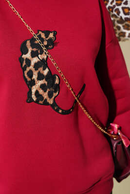Kaplan Dikişli Üç İplik Sweatshirt Bordo - Tunik