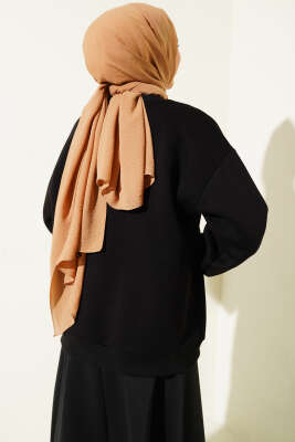 Kaplan Dikişli Üç İplik Sweatshirt Siyah - Tunik
