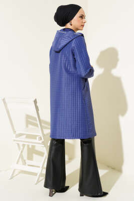 Kapüşonlu Fermuarlı Kapitone Mont Lacivert - Mont