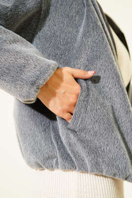 Kapüşonlu Kısa Kaşe Ceket Füme - Ceket