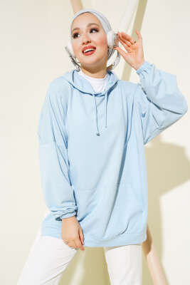 Kapüşonlu Oversize Sweat Buz Mavisi