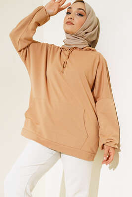 Kapüşonlu Oversize Sweat Latte - Tunik