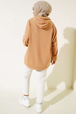Kapüşonlu Oversize Sweat Latte - Tunik