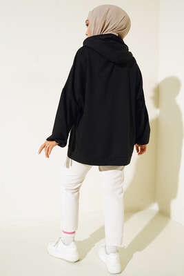 Kapüşonlu Oversize Sweat Siyah - Tunik