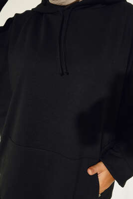 Kapüşonlu Oversize Sweat Siyah - Tunik