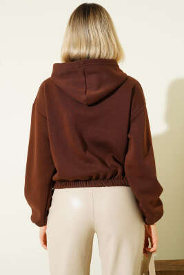 Kapüşonlu Şardonlu Kısa Hırka Kahve - Kadın Giyim Modelleri