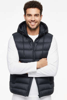 Kapüşonlu Şişme Erkek Yelek Lacivert - Erkek Yelek