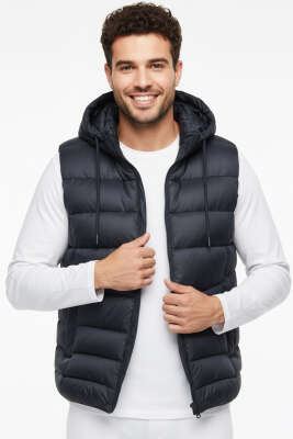 Kapüşonlu Şişme Erkek Yelek Lacivert - Erkek Yelek