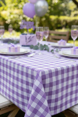 Kareli Masa Örtüsü Lila - Masa Örtüsü