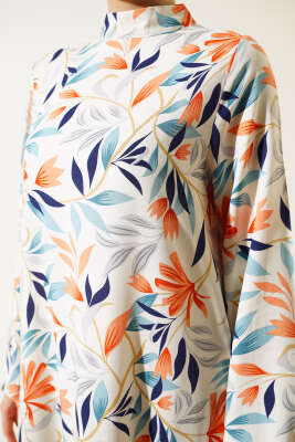 Karışık Desen Viskon Elbise Bej - Tesettür Elbise