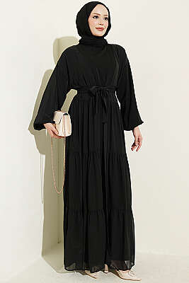 Katlı İkili Abaya Takım Siyah - FENDEL