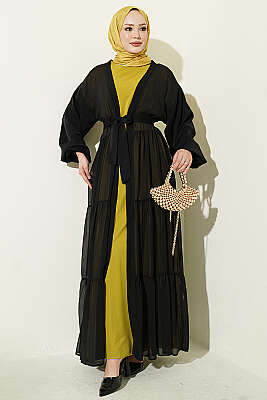 Katlı İkili Abaya Takım Yağ Yeşili - FENDEL