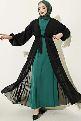 Katlı İkili Abaya Takım Zümrüt - FENDEL