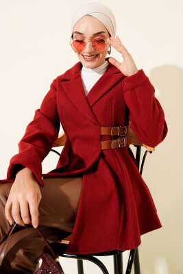 Kemer Detaylı Kaşe Ceket Bordo 