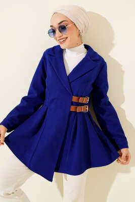 Kemer Detaylı Kaşe Ceket Saks 