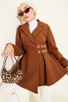 Kemer Detaylı Kaşe Ceket Taba 