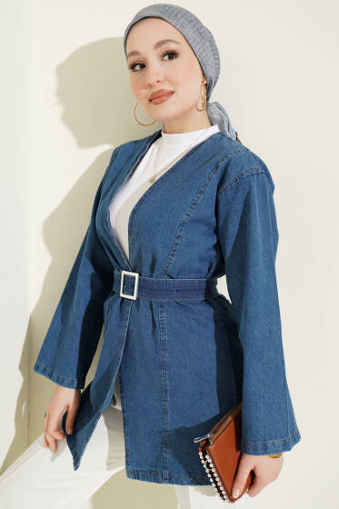 Kemer Tokalı Kuşaklı Kot Kimono Mavi - 500-700 TL Ürünler