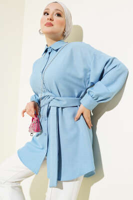 Kendinden Geniş Kuşaklı Gömlek Bebe Mavi 
