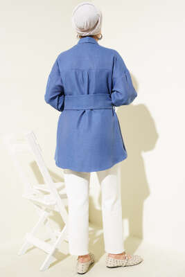 Kendinden Geniş Kuşaklı Gömlek İndigo - Gömlek