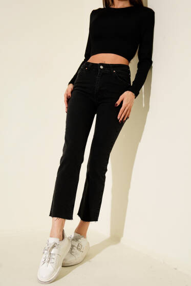 Kesik Paça Skinny Kot Pantolon Füme - Kadın Giyim Modelleri