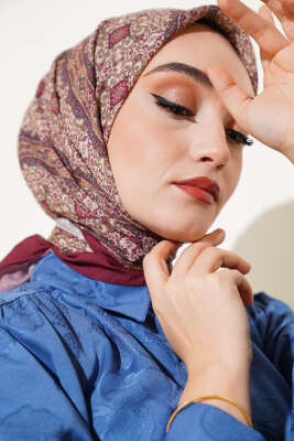 Kilim Desen Bambu Eşarp Bordo 