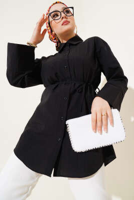 Kırışık Kumaş Görünümlü Gömlek Siyah