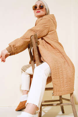 Kırışık Model Kapitone Mont Camel - BIGDART
